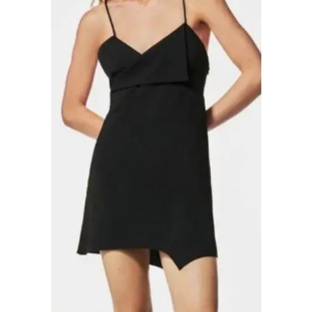 ZARA Asymmetrical Black Strappy Mini Dress Extra Small XS Backless LBD‎